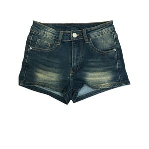 SHEIN Women's XS High Rise Distressed Jean Shorts Blue Dark Wash Denim‎ Summer